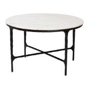 Baxton Studio Akanji Marble Coffee Table - Modern Rustic Accent Table with Hand-Forged Metal Frame for Living Room or Seating Areas, Round